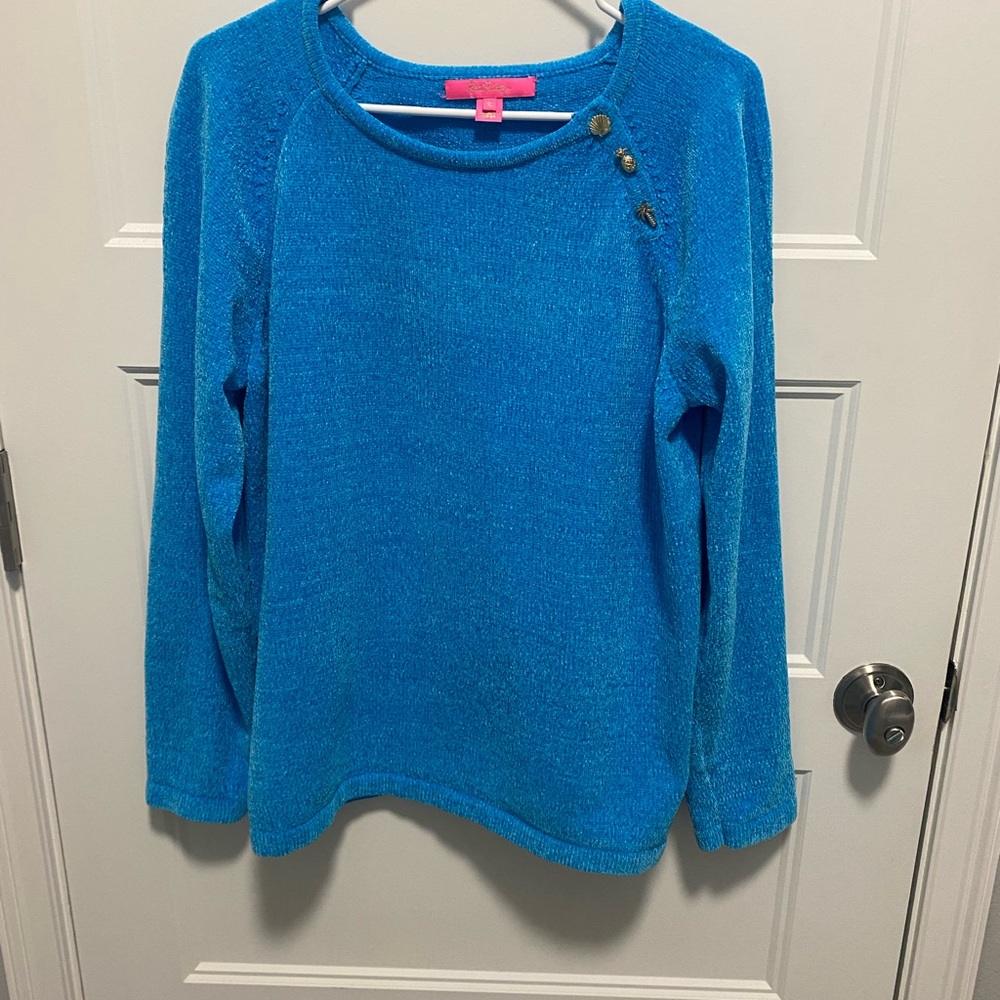 Lilly Pulitzer Pippin Sweater Gold Charm long sleeve crew neck blue woman’s XL